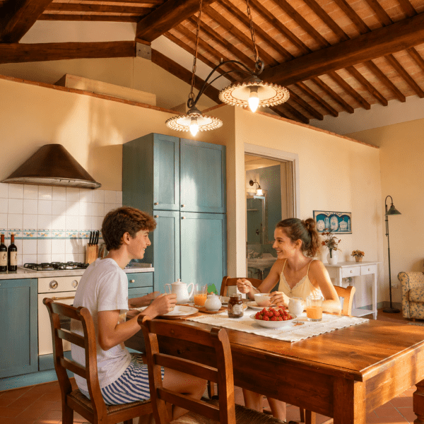 Colazione luminosa in cucina rustica
